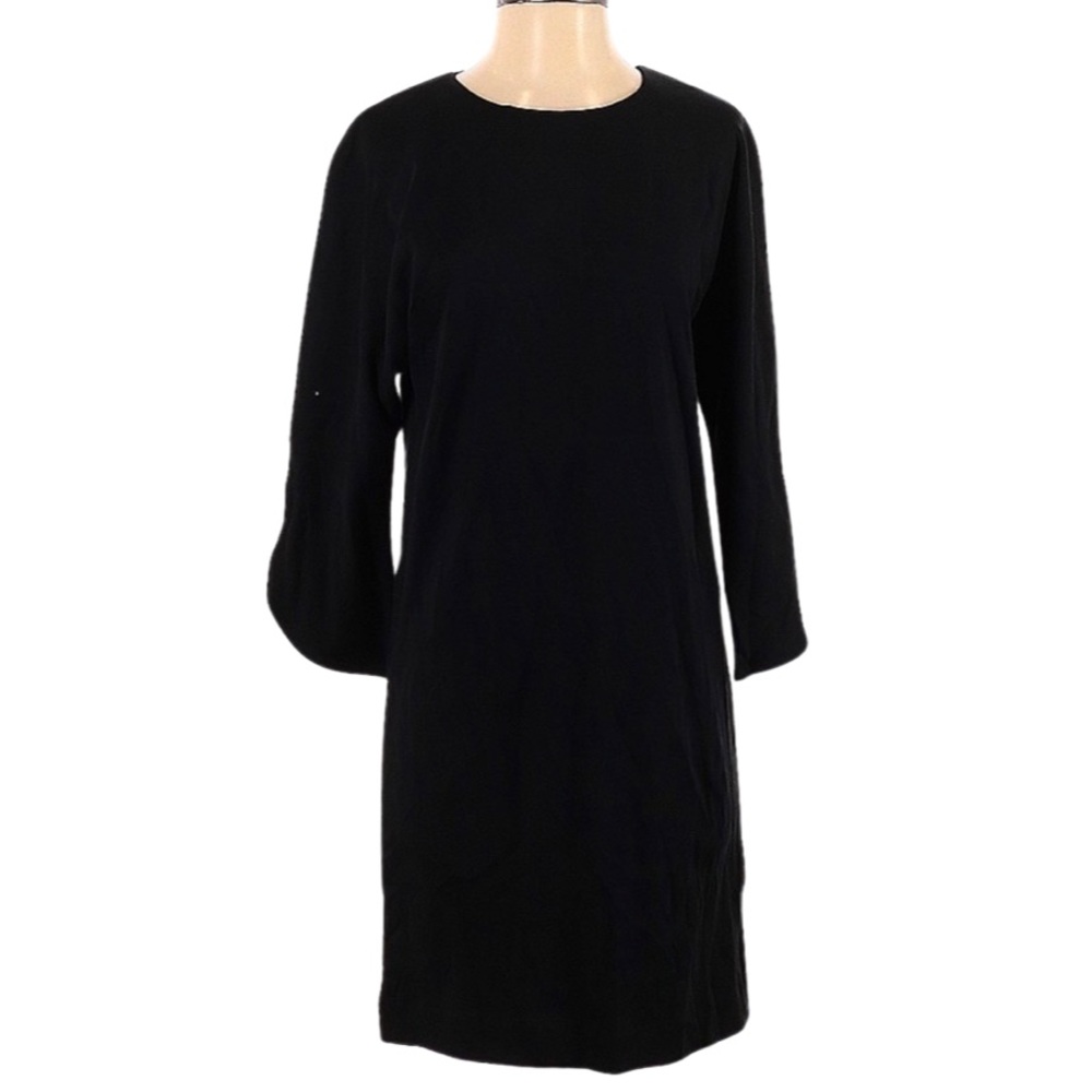 Joan Vass Black Dress 100% Cotton Knit 3/4 Tulip Sleeves Size S/0, New with Tags